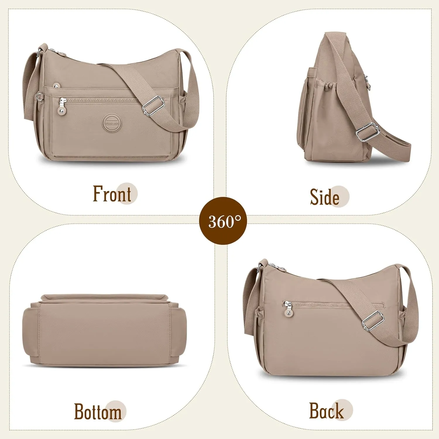 HUANLANG Nylon Crossbody Bags for Women Large Lightweight Travel Purse Women's Pocketbooks Multi Pocket Shoulder Bag