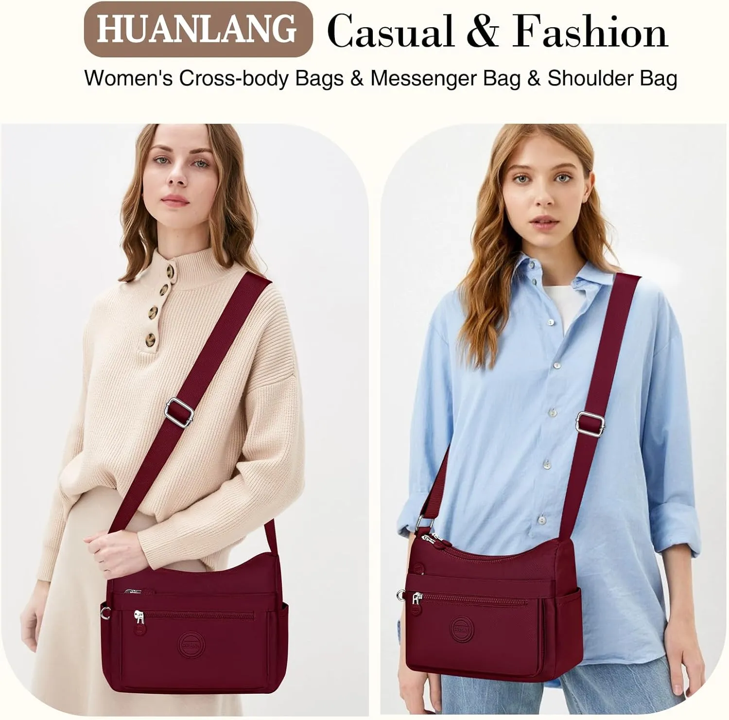 HUANLANG Nylon Crossbody Bags for Women Large Lightweight Travel Purse Women's Pocketbooks Multi Pocket Shoulder Bag
