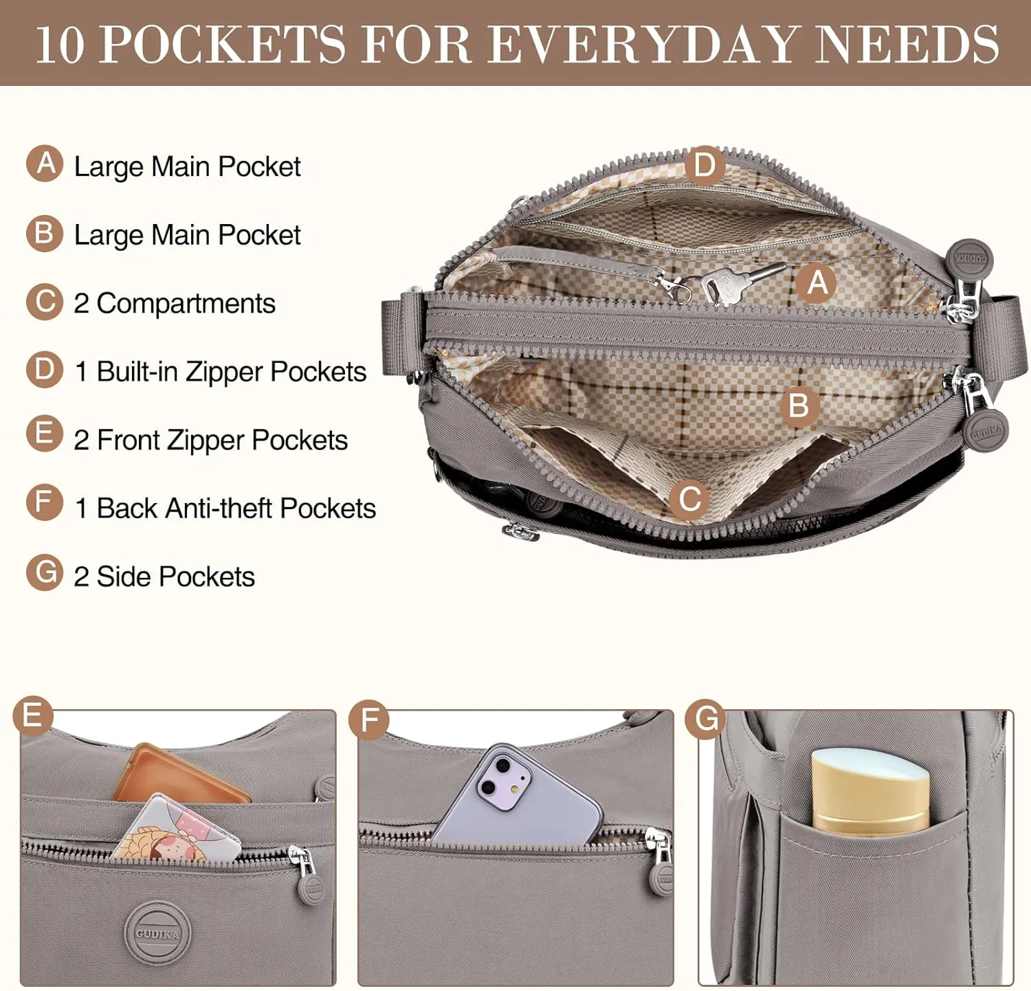 HUANLANG Nylon Crossbody Bags for Women Large Lightweight Travel Purse Women's Pocketbooks Multi Pocket Shoulder Bag