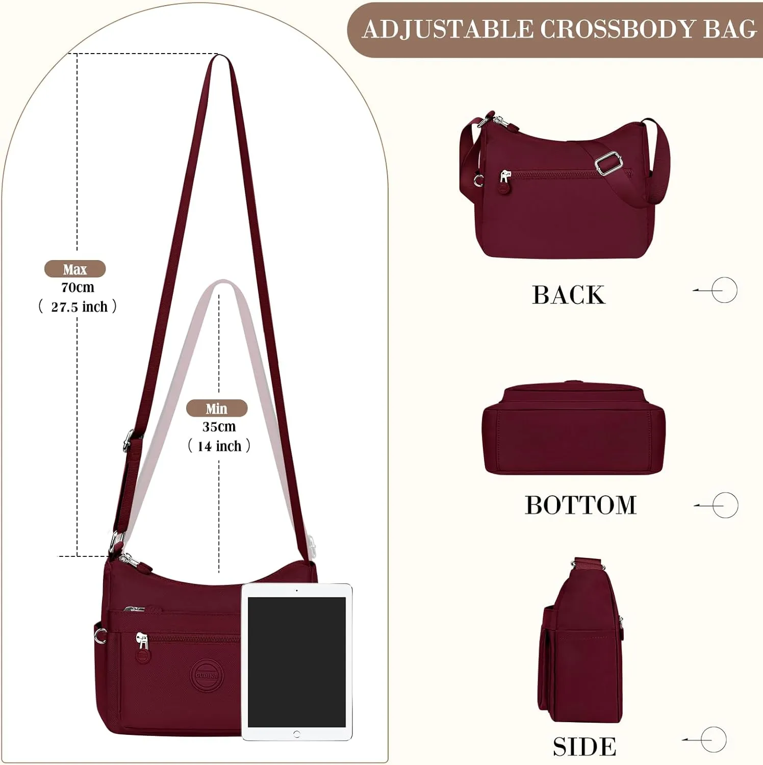 HUANLANG Nylon Crossbody Bags for Women Large Lightweight Travel Purse Women's Pocketbooks Multi Pocket Shoulder Bag