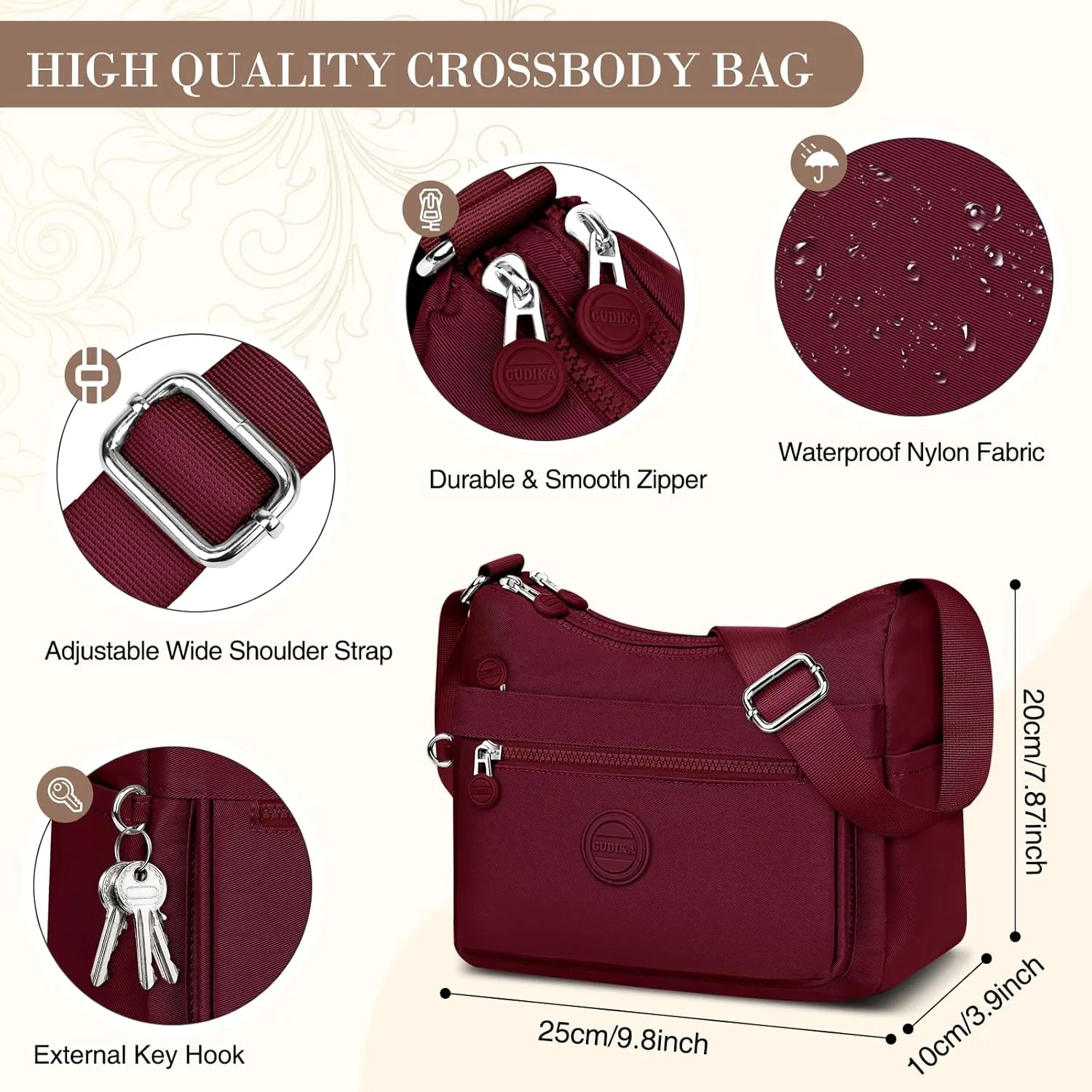 HUANLANG Nylon Crossbody Bags for Women Large Lightweight Travel Purse Women's Pocketbooks Multi Pocket Shoulder Bag