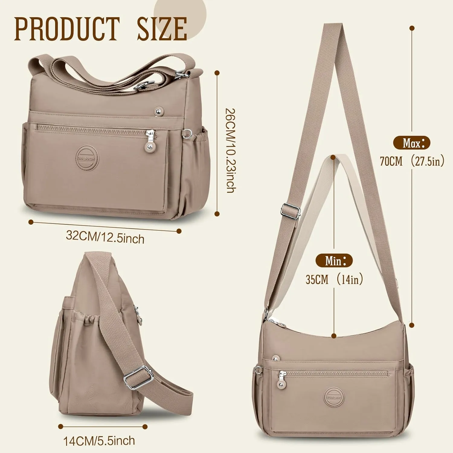 HUANLANG Nylon Crossbody Bags for Women Large Lightweight Travel Purse Women's Pocketbooks Multi Pocket Shoulder Bag