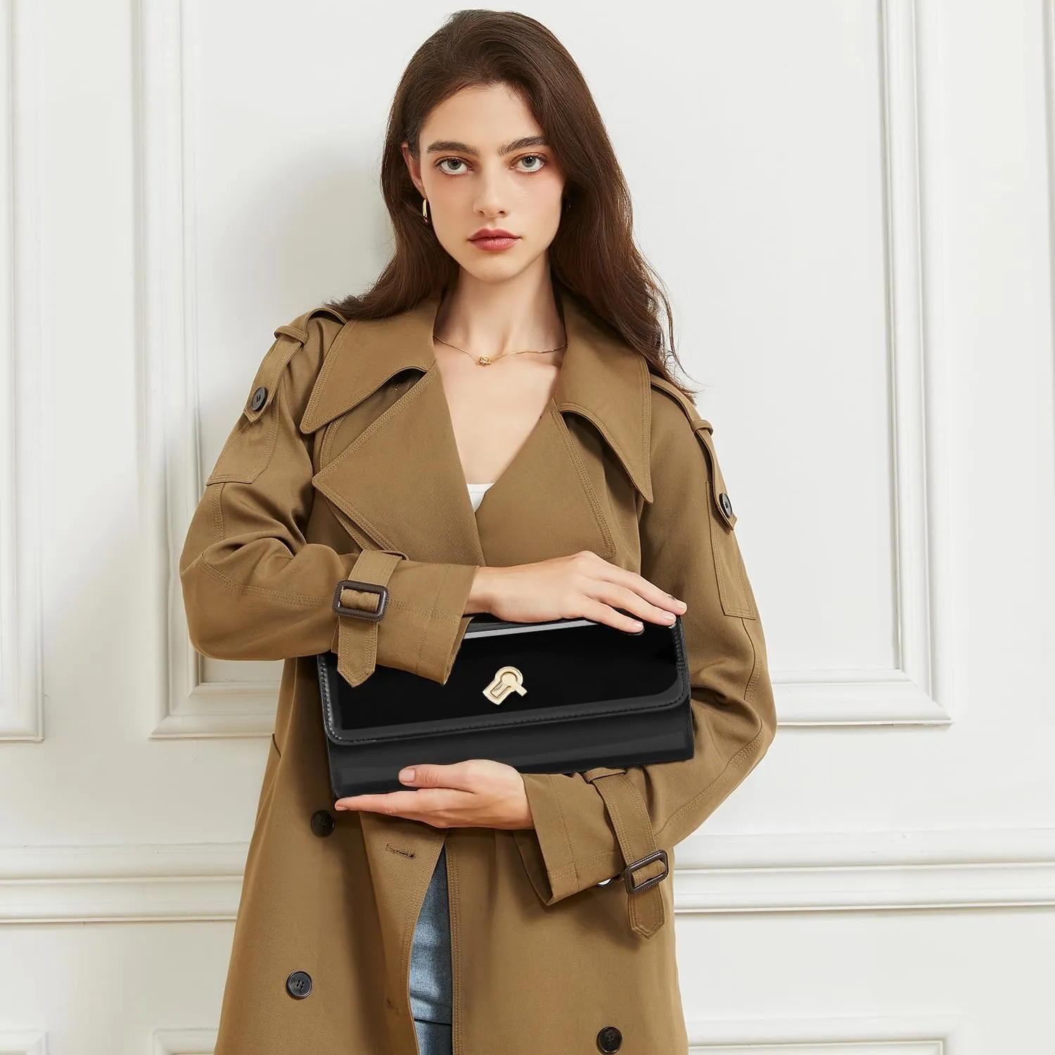 Huralona Women Metallic PU Leather Evening Clutch Purse Square Box Handbag Crossbody Shoulder Bag with Twist Lock Closure