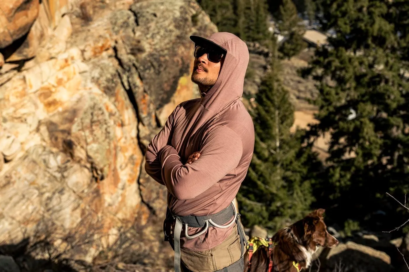 IBEX Merino Wool Men's Springbok Sun Hoodie with UPF 35  Protection | Breathable & Quick-Dry Outdoor Shirt with Thumbholes