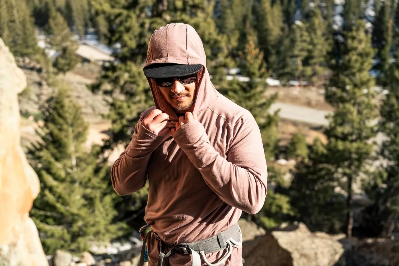 IBEX Merino Wool Men's Springbok Sun Hoodie with UPF 35  Protection | Breathable & Quick-Dry Outdoor Shirt with Thumbholes