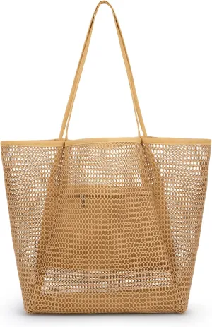 Iioscre Mesh Beach Tote Bags for Womens, Causal Hobo Pool Bags for Swimming Pools Vacations Beach Essentials