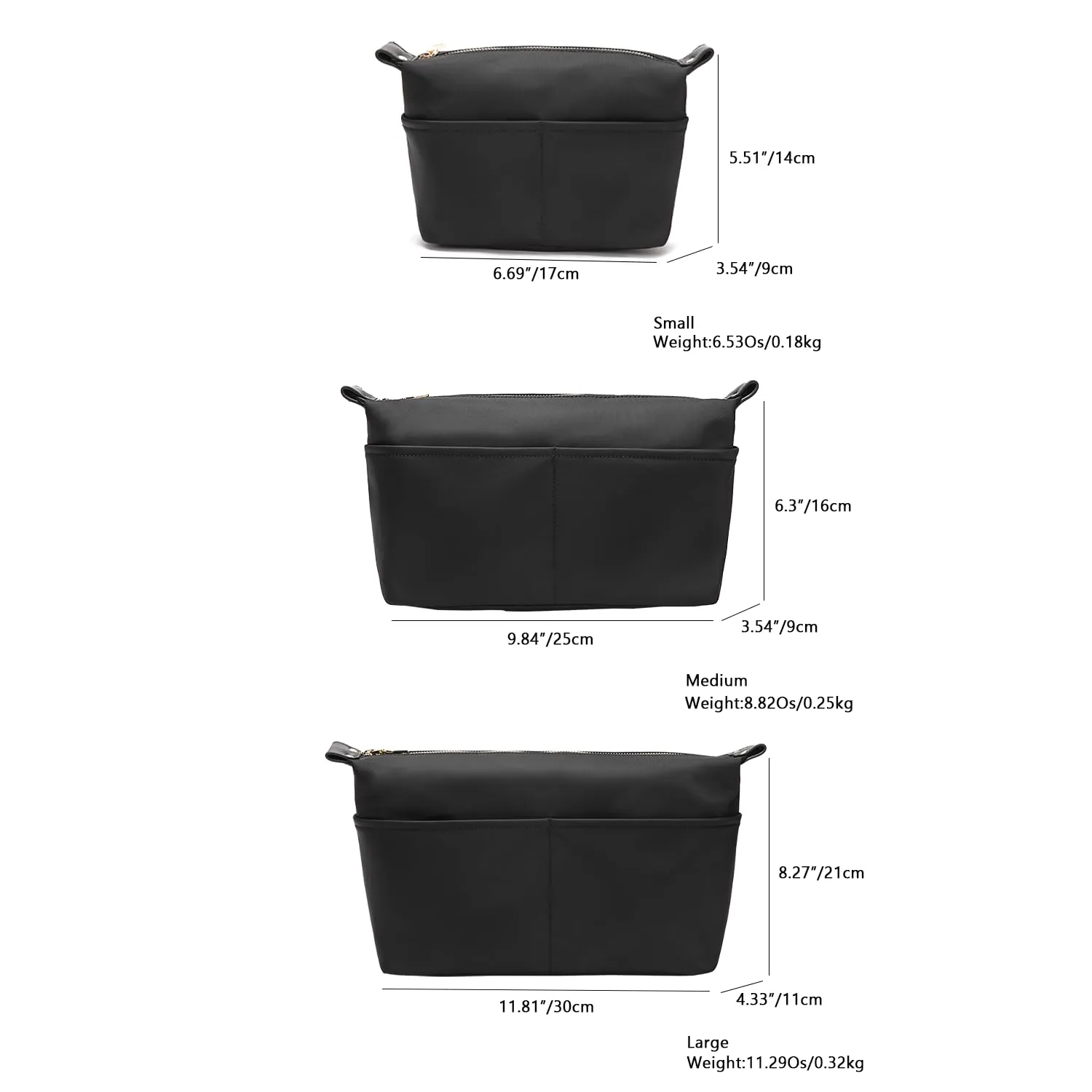 Insert Storage Bag Set Three Size Purse Organizer Cosmetic Bags with Compartments Makeup Travel Bags for Women Nylon (Small-nylon)