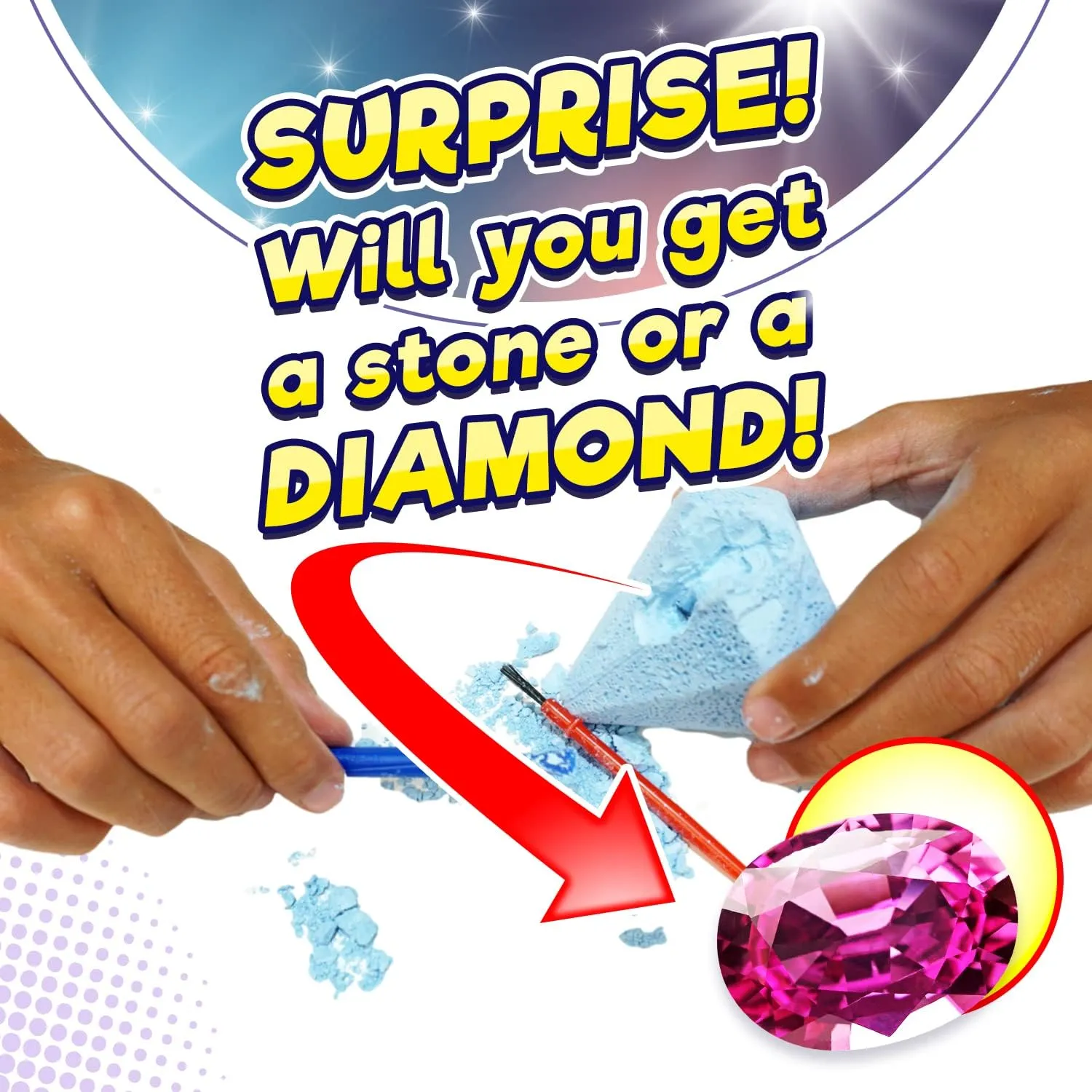 JA-RU Real Diamond Mine Gemstone Dig Kit (6 Packs) Mystery Rock, Minerals, and Gems for Kids | Break Your Own Geodes and a Chance to Get 1 Real Diamond | Party Favors for Kids Goodie Bags. 4630-6s