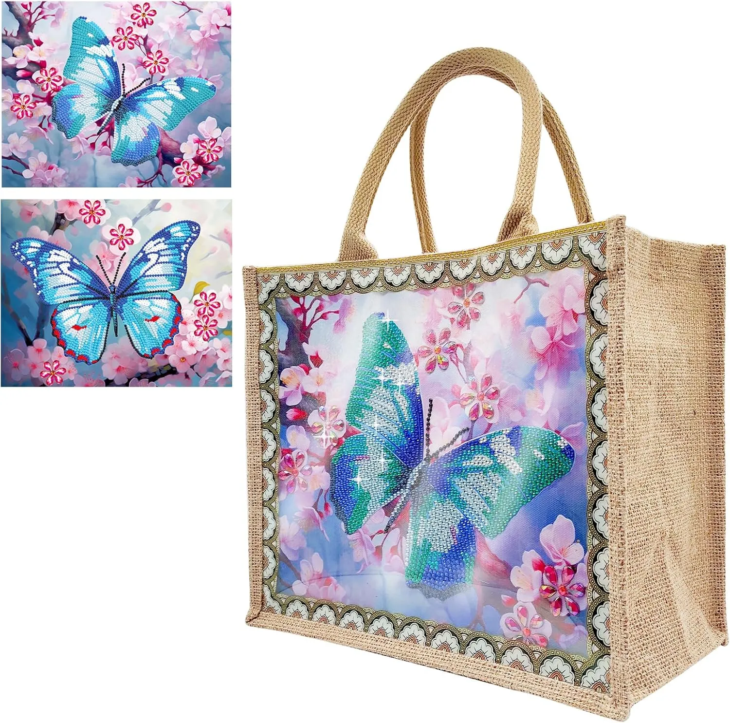 JBTM24 DIY Diamond Art Tote Bag Kit for Adults, Diamond Art Handbag Kits with 2 Pcs Replaceable Linen Pattern, Diamond Painting Creative Handbag for Women Girl Art Craft Gift