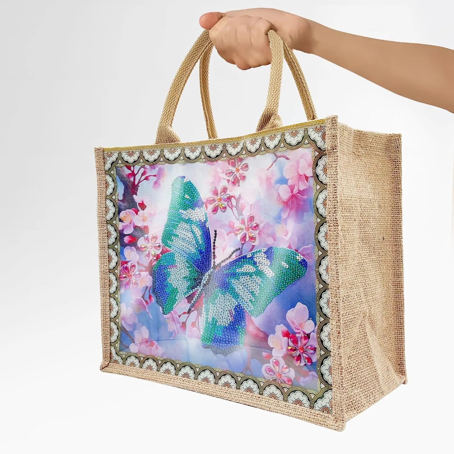 JBTM24 DIY Diamond Art Tote Bag Kit for Adults, Diamond Art Handbag Kits with 2 Pcs Replaceable Linen Pattern, Diamond Painting Creative Handbag for Women Girl Art Craft Gift