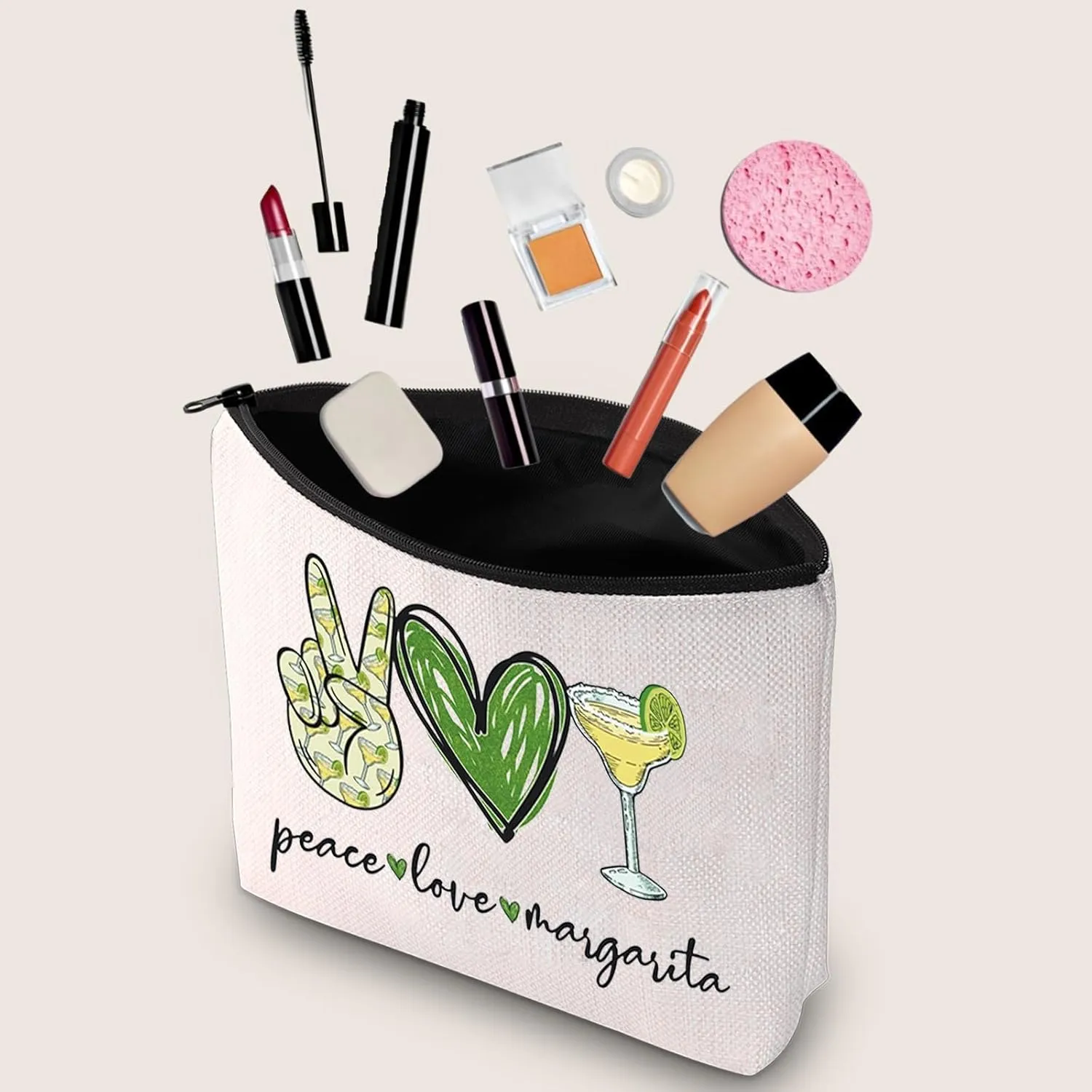 JXGZSO Bartender Gift Peace Love Margarita Cosmetic Bag With Zipper Makeup Bag Margarita Drinking Lover Gift