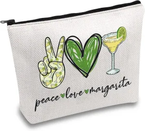 JXGZSO Bartender Gift Peace Love Margarita Cosmetic Bag With Zipper Makeup Bag Margarita Drinking Lover Gift