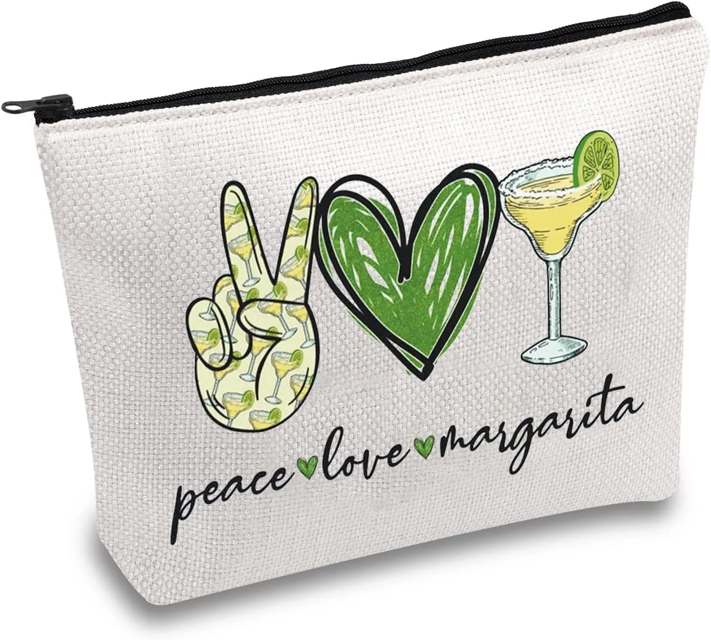 JXGZSO Bartender Gift Peace Love Margarita Cosmetic Bag With Zipper Makeup Bag Margarita Drinking Lover Gift