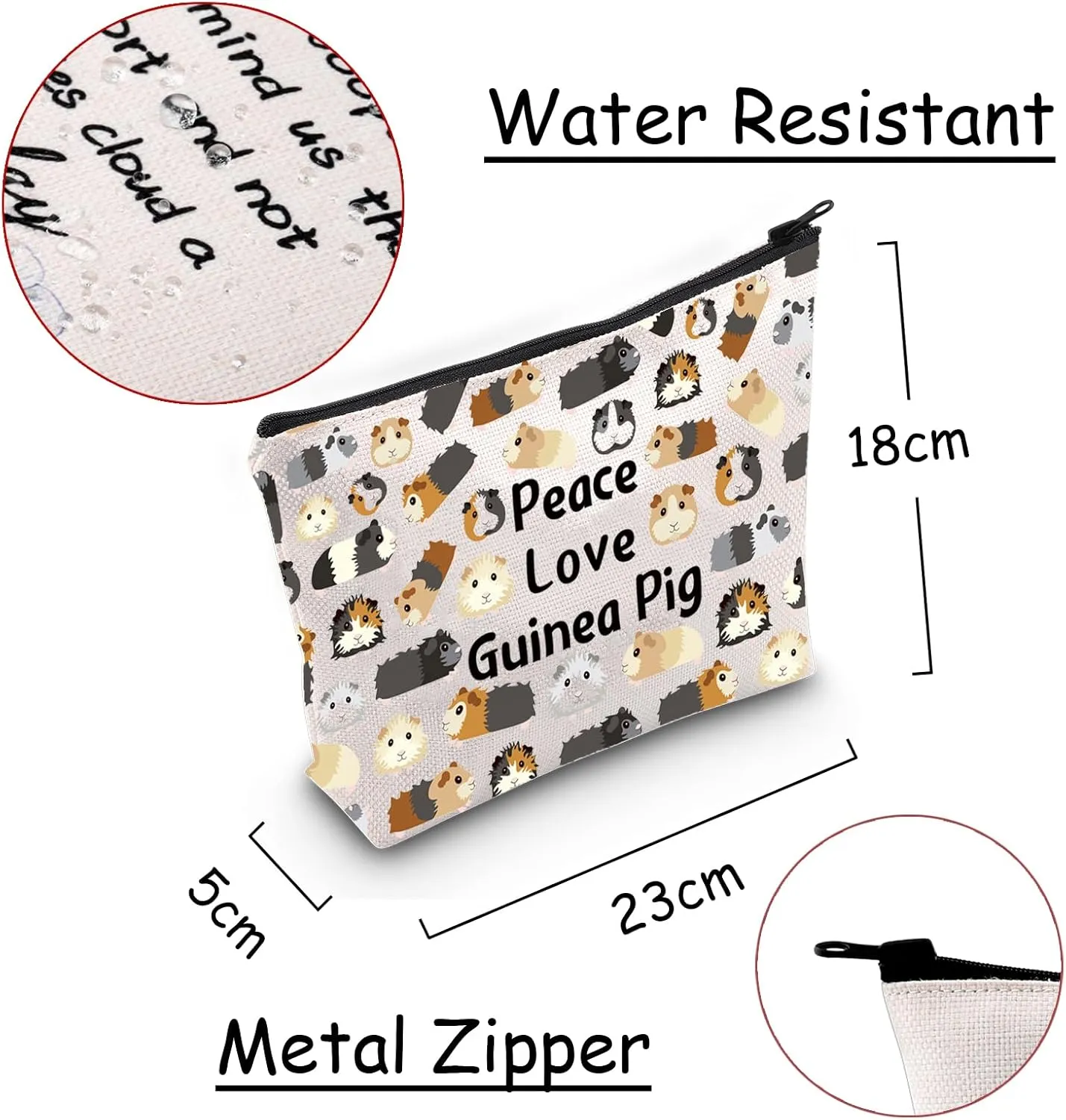 JXGZSO Guinea Pig Makeup Bag Guinea Pig Lover Gift Peace Love Guinea Pig Cosmetic Bag With Zipper Cavy Gift (Peace Love Guinea Pig)