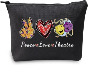 JXGZSO Peace Love Theatre Makeup Bag Comedy Tragedy Mask Cosmetic Bag Theatre Lover Gift Drama Theatre Gift (Peace Love Theatre Black)