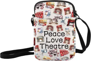 JXGZSO Peace Love Theatre Makeup Bag Comedy Tragedy Mask Cosmetic Bag Theatre Lover Gift Drama Theatre Gift (Peace Love Theatre Crossbody)