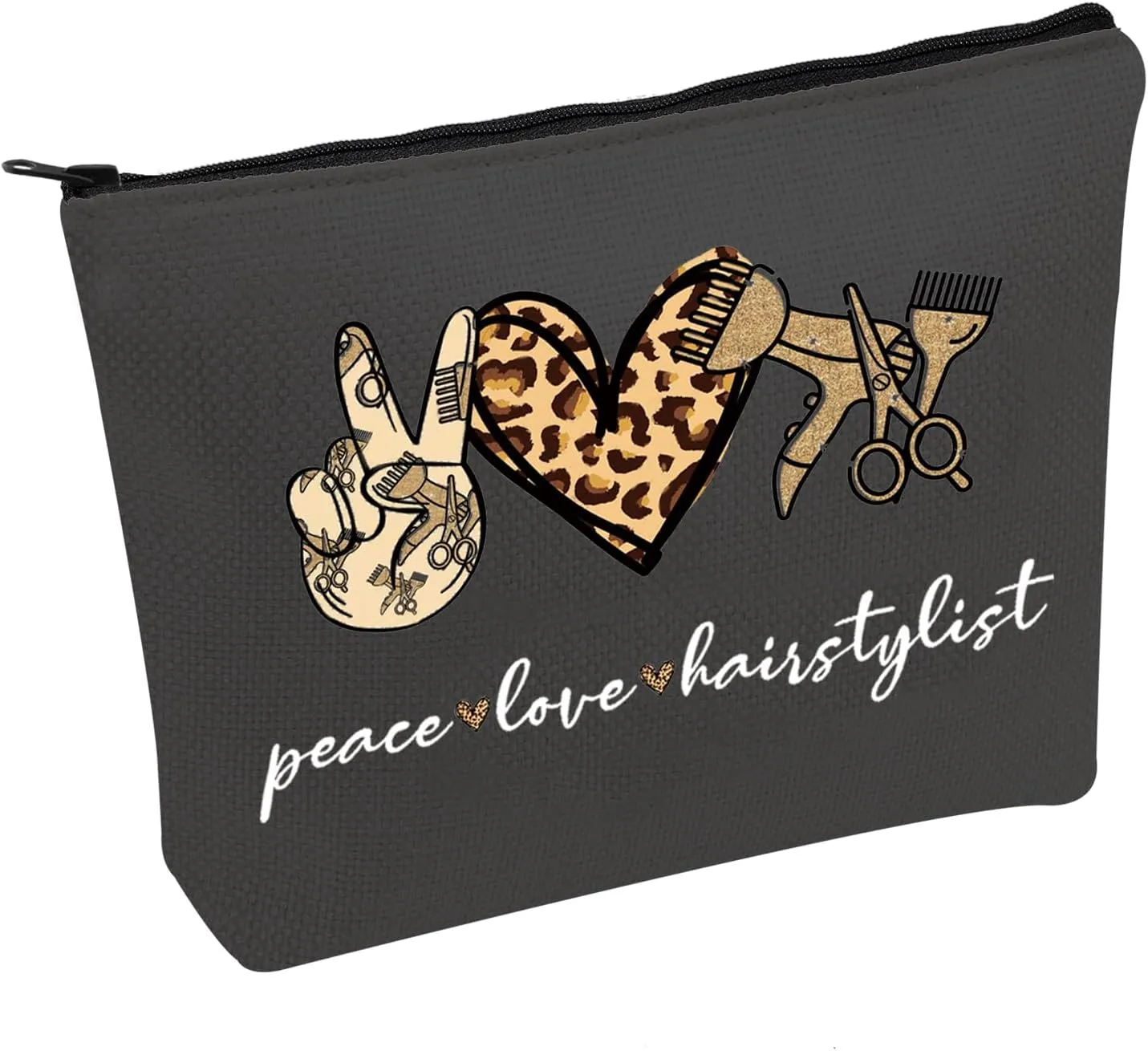 JXGZSO Scissor Makeup Organizer Hair Stylist Cosmetic Pouch Bag Hairdresser Gifts For Women Peace Love Hairstylist Toiletry Bag (Peace Love Hairstylist Black)