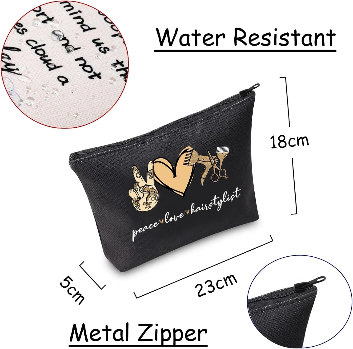 JXGZSO Scissor Makeup Organizer Hair Stylist Cosmetic Pouch Bag Hairdresser Gifts For Women Peace Love Hairstylist Toiletry Bag (Peace Love Hairstylist Black)