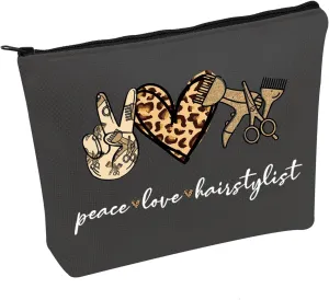 JXGZSO Scissor Makeup Organizer Hair Stylist Cosmetic Pouch Bag Hairdresser Gifts For Women Peace Love Hairstylist Toiletry Bag (Peace Love Hairstylist Black)