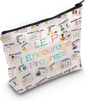 JXGZSO Sign Language Teacher Appreciation Gift IEP I Encourage Progress Makeup Bag Sign Language Lover Gift ASL Cosmetic Zipper Bag (IEP Sign Language Teacher)