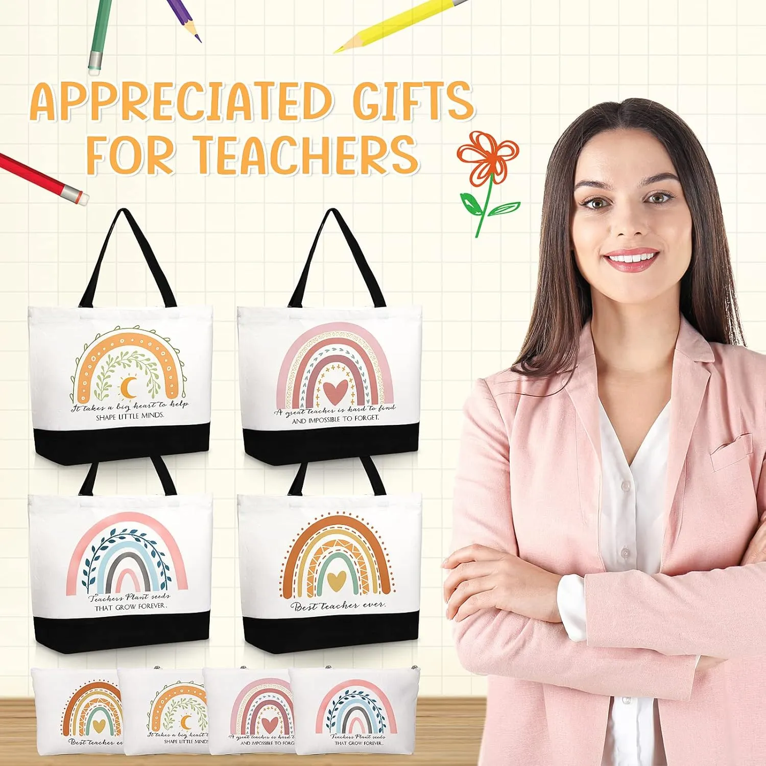 Kajaia Teacher Gift Tote Bag Employee Appreciation Gift Bulk Cosmetic Bag for Nurse Team Coworker Hr