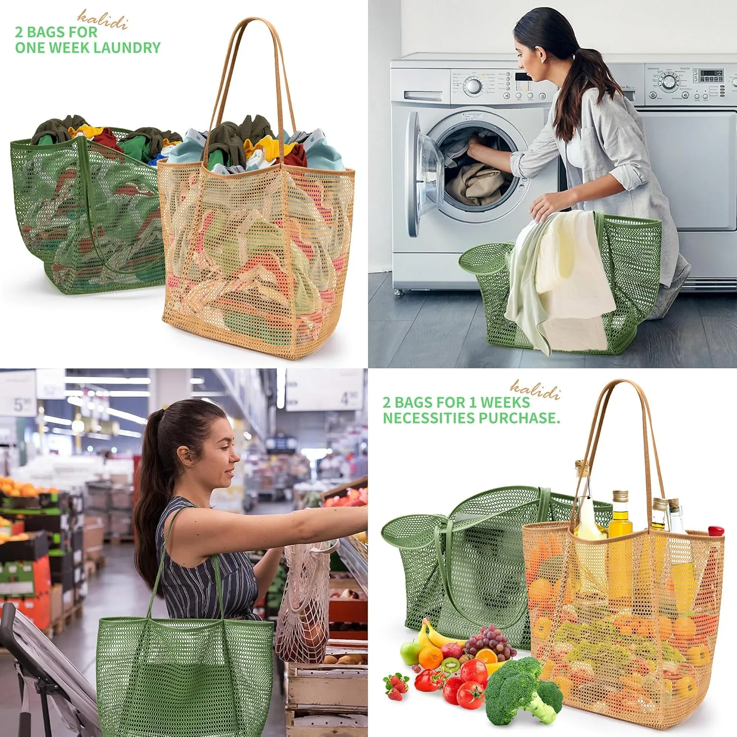 KALIDI BeachNylon Mesh Tote Bag, Casual Tote Bag Hobo Women Foldable MAX 23L Shoulder Bag For Beach Picnic Vacation