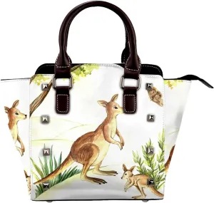 Kangaroo Pattern Women Leather Handbag Rivet Shoulder Bag Top Handle Satchel Purse