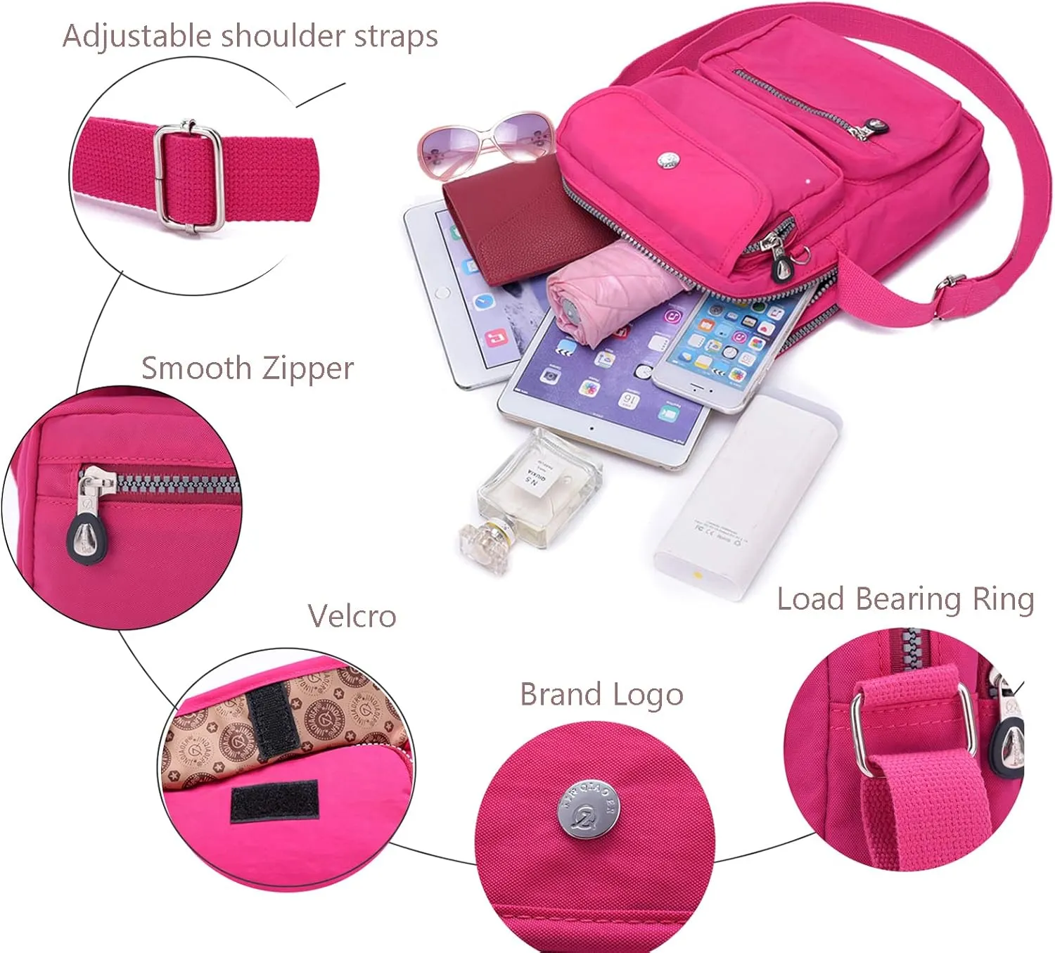 KARRESLY Women Crossbody Bag Shoulder Handbags Small Nylon Purse Waterproof Multi Pockets Bags