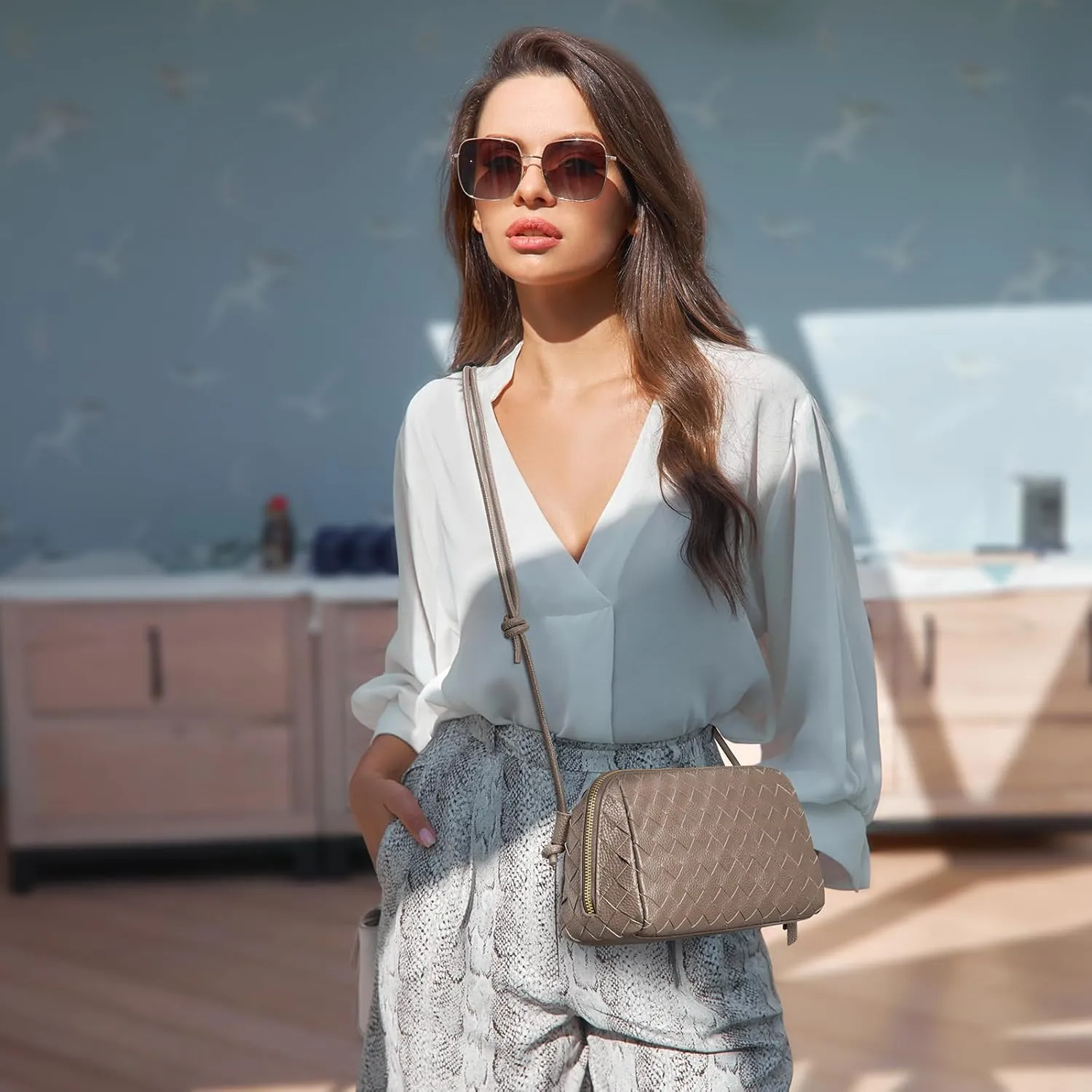 Kattee Crossbody Bags for Women Trendy Small Woven Handbags Soft Shoulder Purses Travel Top Grain Leather