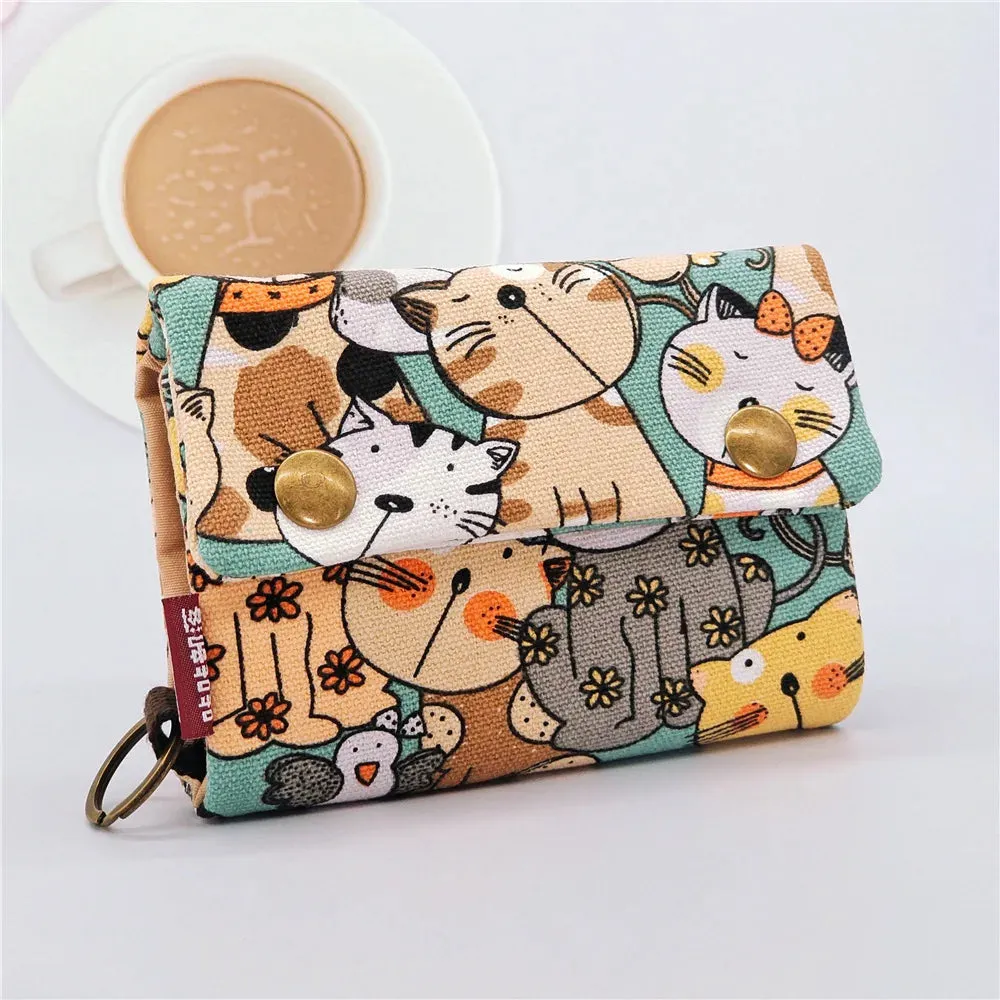 Kawaii Canvas Coin Pouch 🌈✨ | Cute Cartoon Key Organizer Wallet for Girls 💖🎒 | Adorable Mini Money Bag!