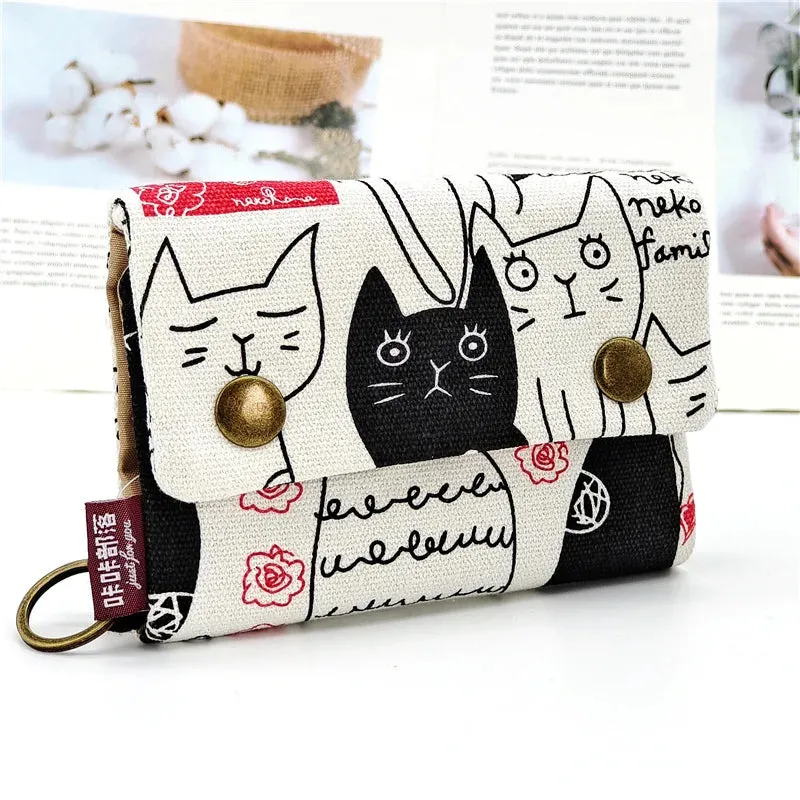 Kawaii Canvas Coin Pouch 🌈✨ | Cute Cartoon Key Organizer Wallet for Girls 💖🎒 | Adorable Mini Money Bag!