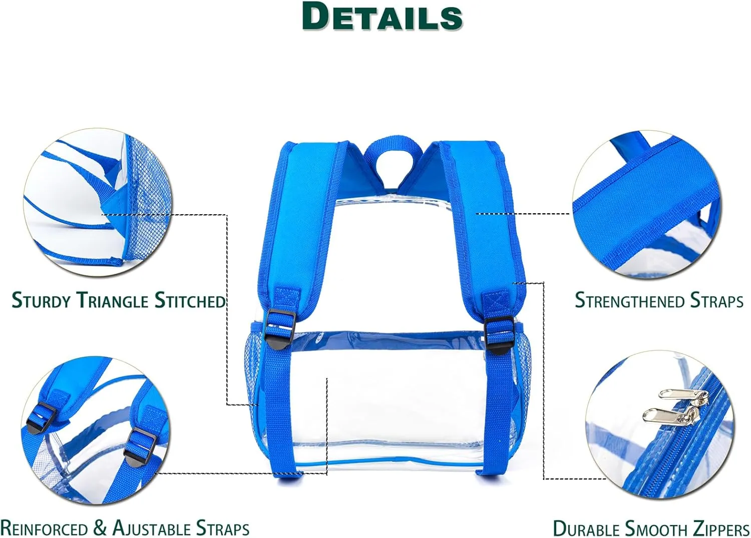 Keepcross Blue 12x6x12 Clear Backpack for Stadium Events,Mini Clear Stadium Bag for Sporting Events,Games,Festival,Concerts