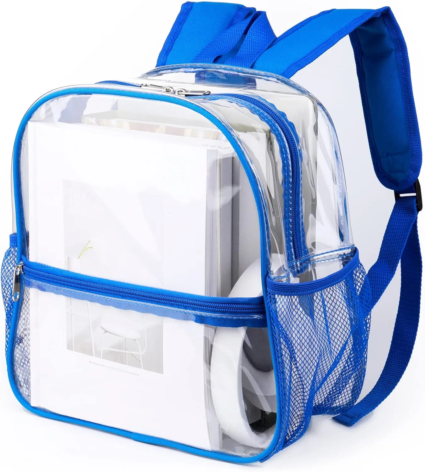 Keepcross Blue 12x6x12 Clear Backpack for Stadium Events,Mini Clear Stadium Bag for Sporting Events,Games,Festival,Concerts
