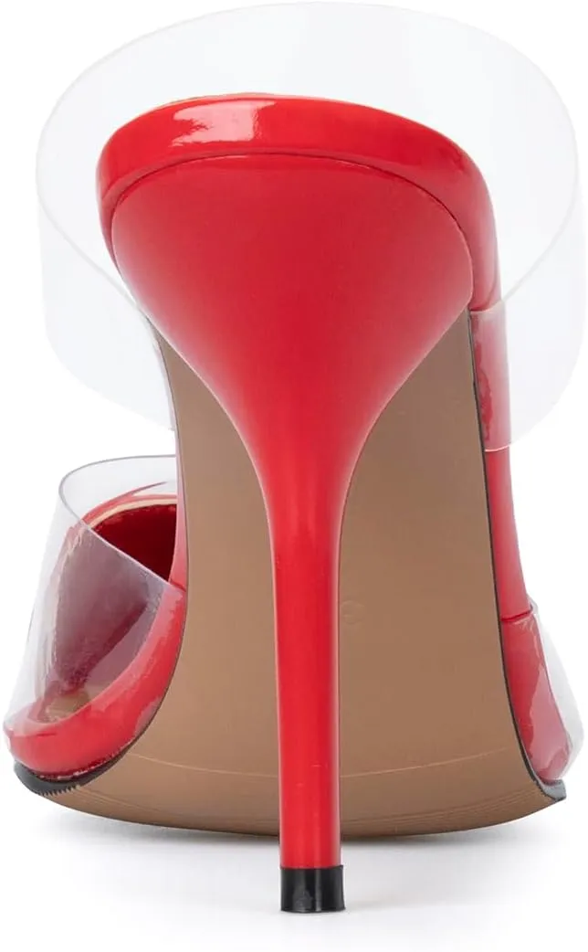 keleimusi Clear Heart Heeled Mules Transparent PVC Pointed Toe Mule Pumps Backless Slip On Clear Heeled Sandals Party Prom Dress High Heel Mules