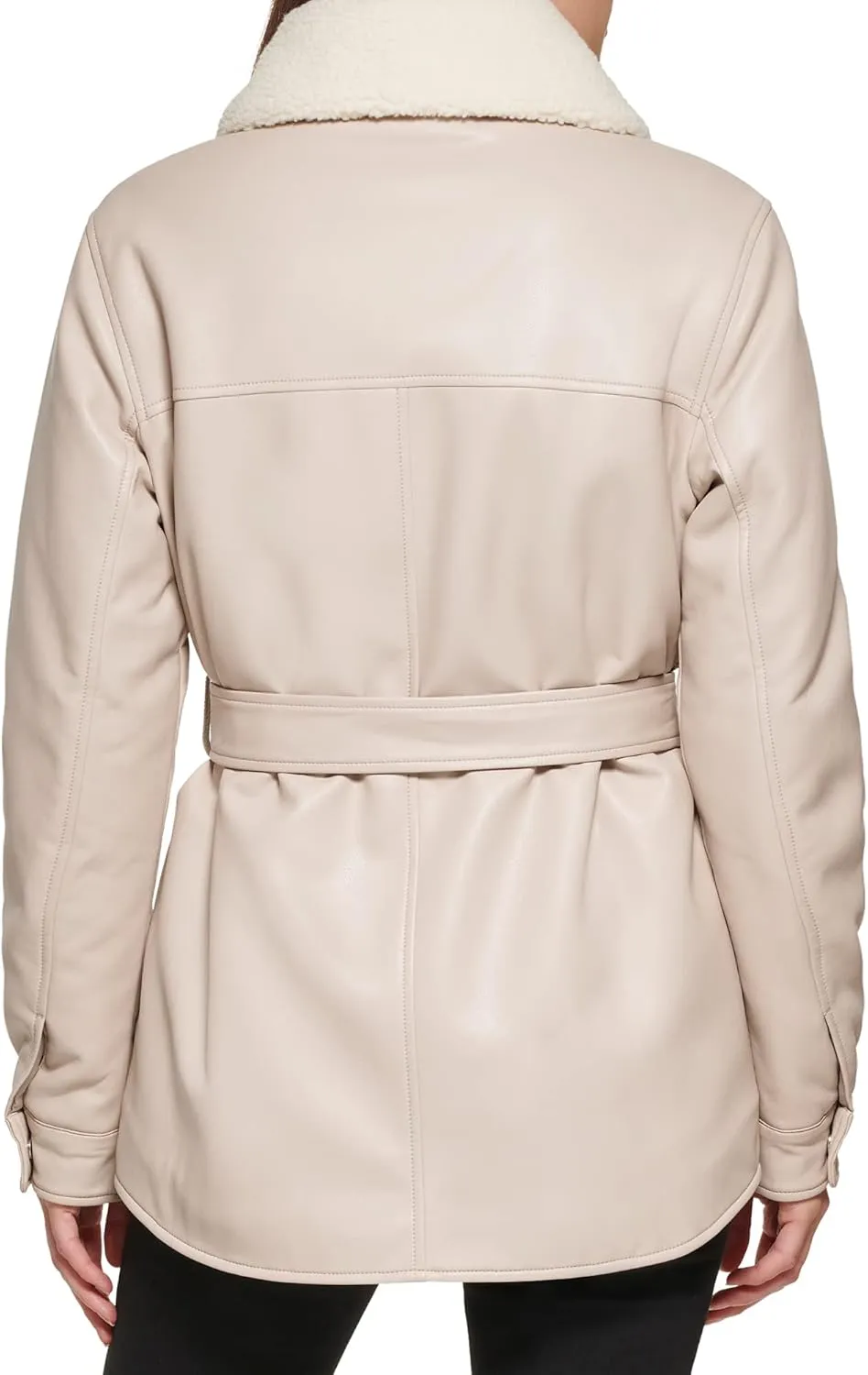 Kenneth Cole Women's Modern Updated Shacket Belted Trench Faux-Leather
