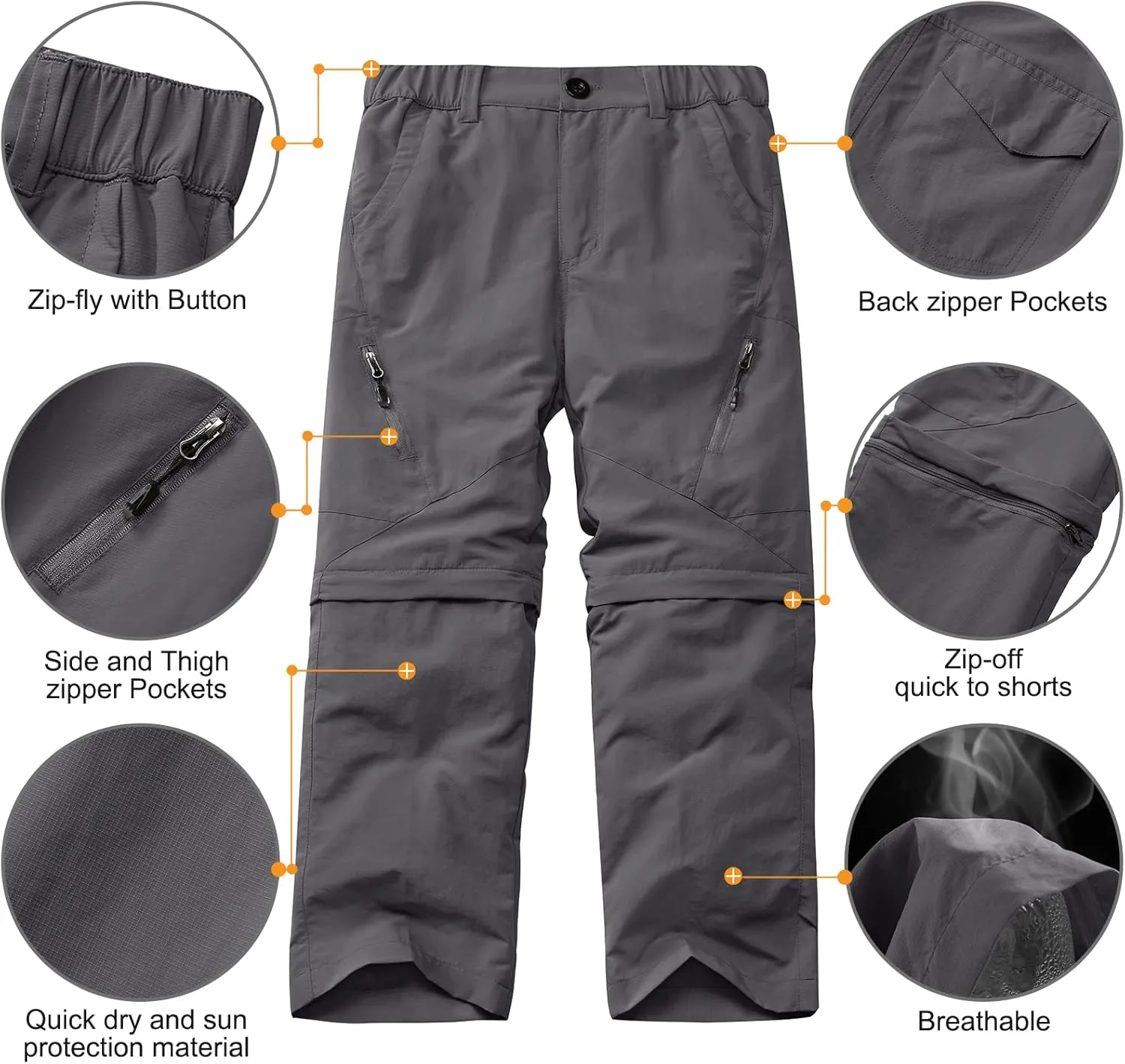 Kids' Cargo Pants, Boy's Casual Outdoor Quick Dry Waterproof Hiking Climbing Convertible Trousers