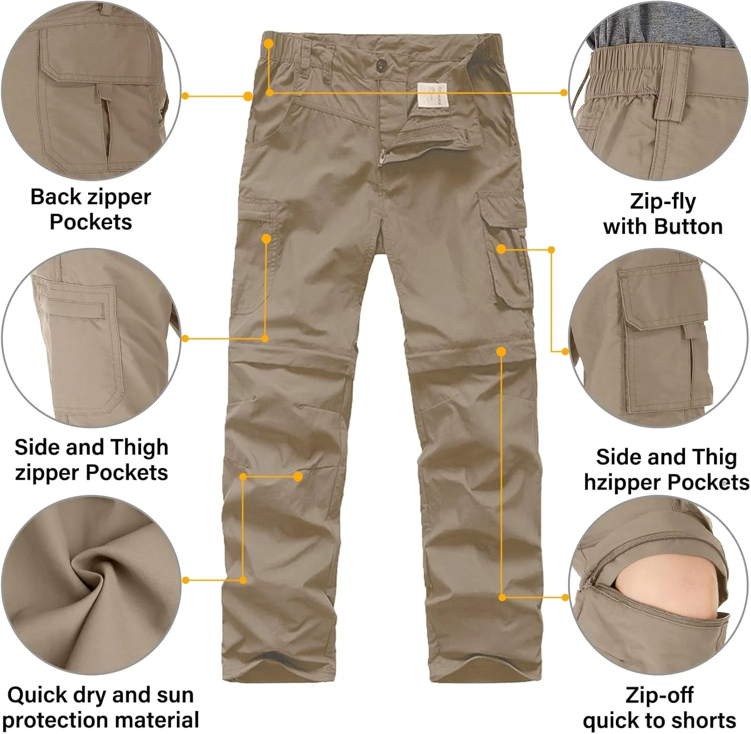 Kids' Cargo Pants, Boy's Casual Outdoor Quick Dry Waterproof Hiking Climbing Convertible Trousers