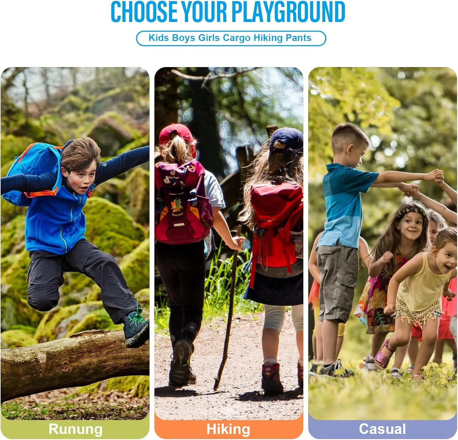 Kids' Cargo Pants, Boy's Casual Outdoor Quick Dry Waterproof Hiking Climbing Convertible Trousers