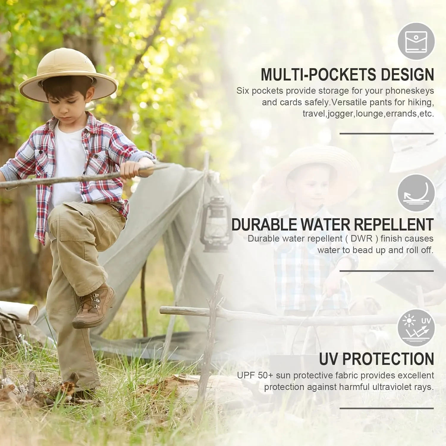 Kids' Cargo Pants, Boy's Casual Outdoor Quick Dry Waterproof Hiking Climbing Convertible Trousers