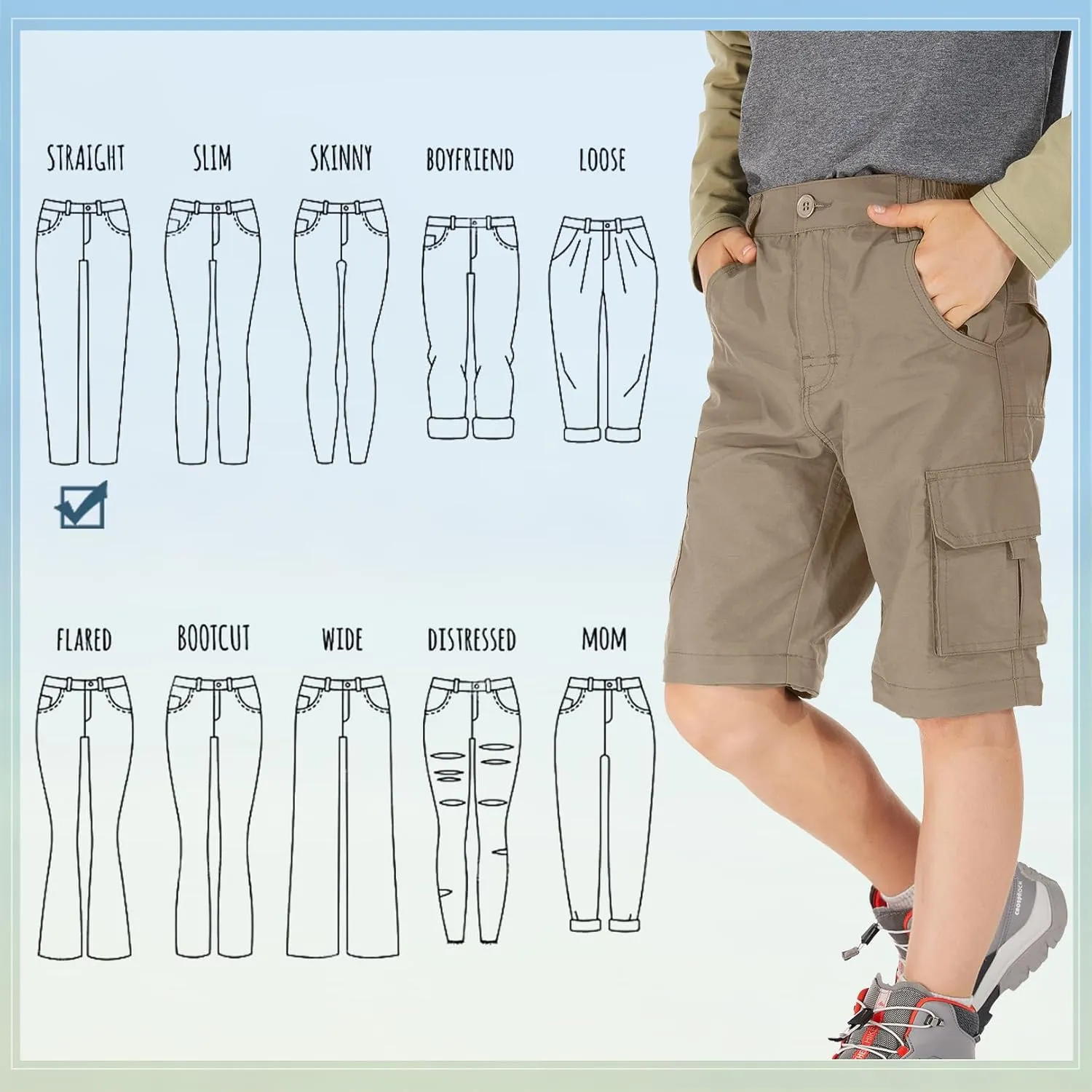 Kids' Cargo Pants, Boy's Casual Outdoor Quick Dry Waterproof Hiking Climbing Convertible Trousers