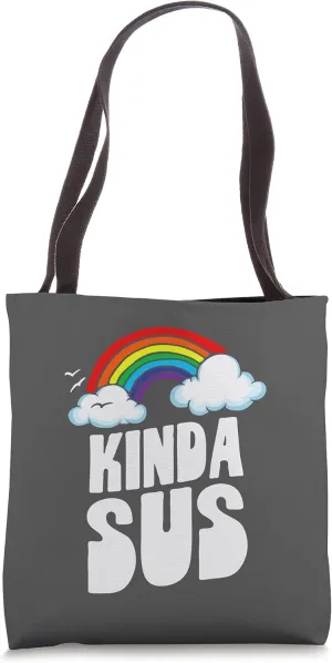 Kinda Sus Funny Retro Rainbow Suspicious Suspect Slang 80s Tote Bag
