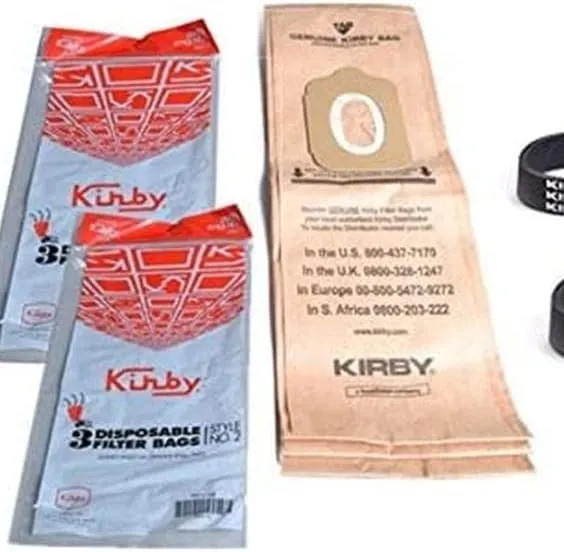 Kirby Heritage Upright Vacuum Style 2, 6Pk Disposable Paper Bags With 2pk Belts