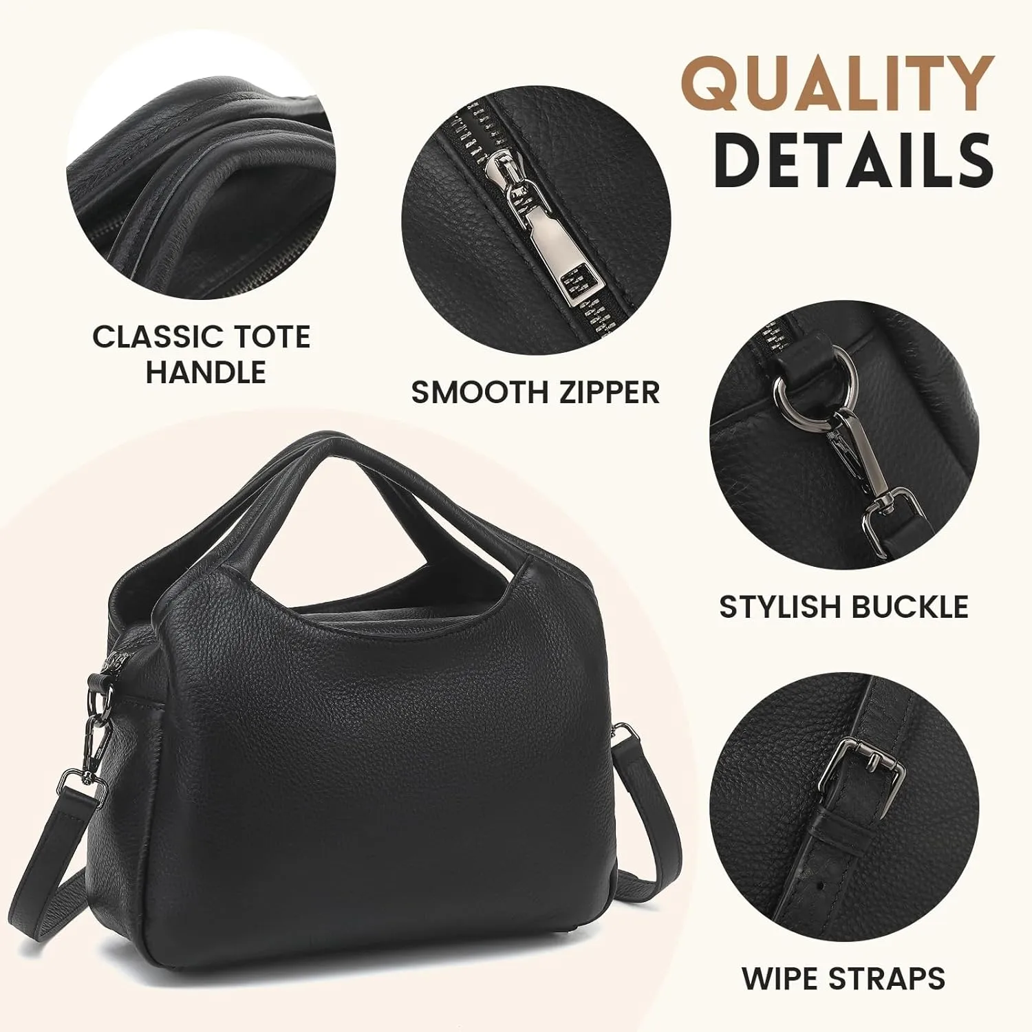 KOGTLA Genuine Leather Purses for Women, Crossbody Shoulder Bags with Top-Handle, Tote Satchel Handbags