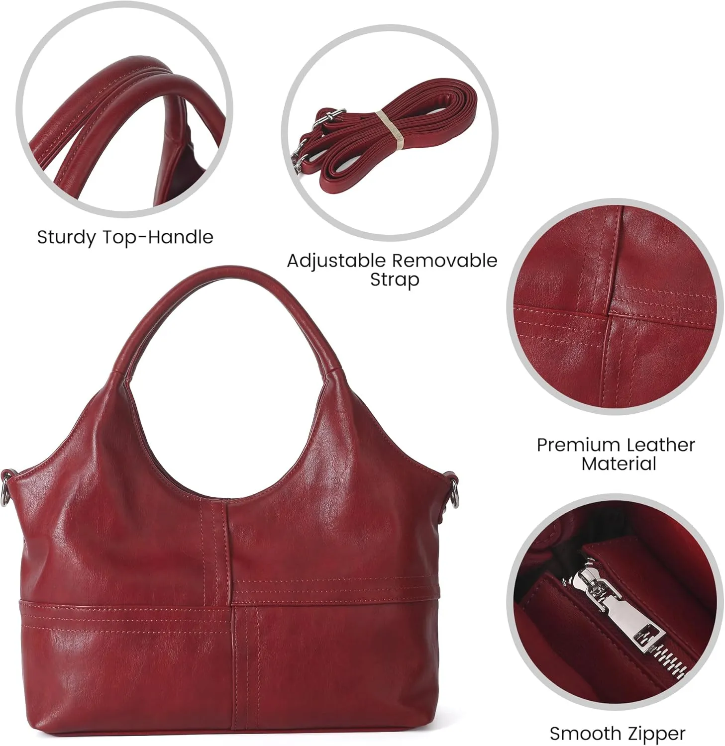 KOGTLA Vegan Leather Purses for Women with Detachable Satchel Strap, Ladies Handbags, Tote Hobo Bags with Top Handle