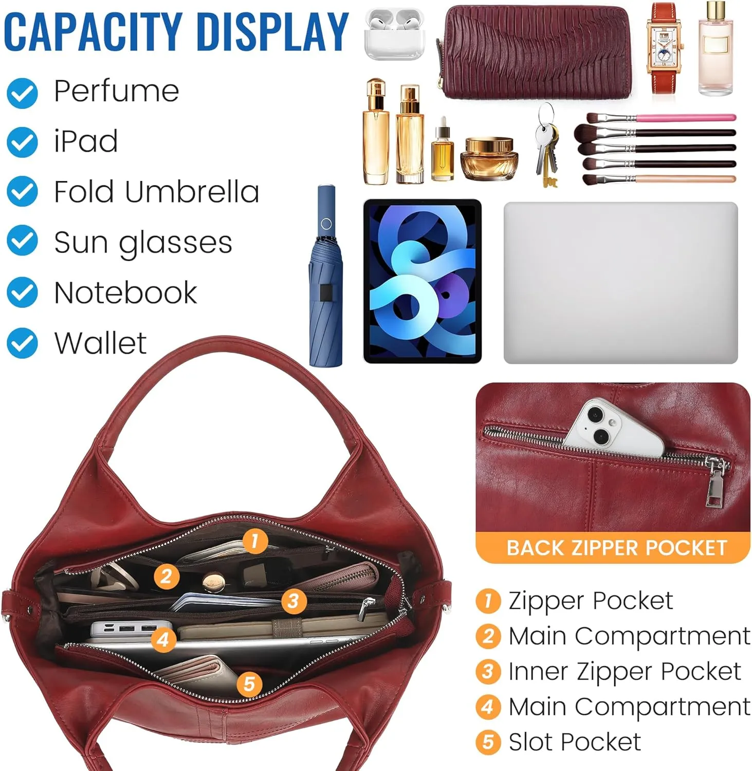KOGTLA Vegan Leather Purses for Women with Detachable Satchel Strap, Ladies Handbags, Tote Hobo Bags with Top Handle