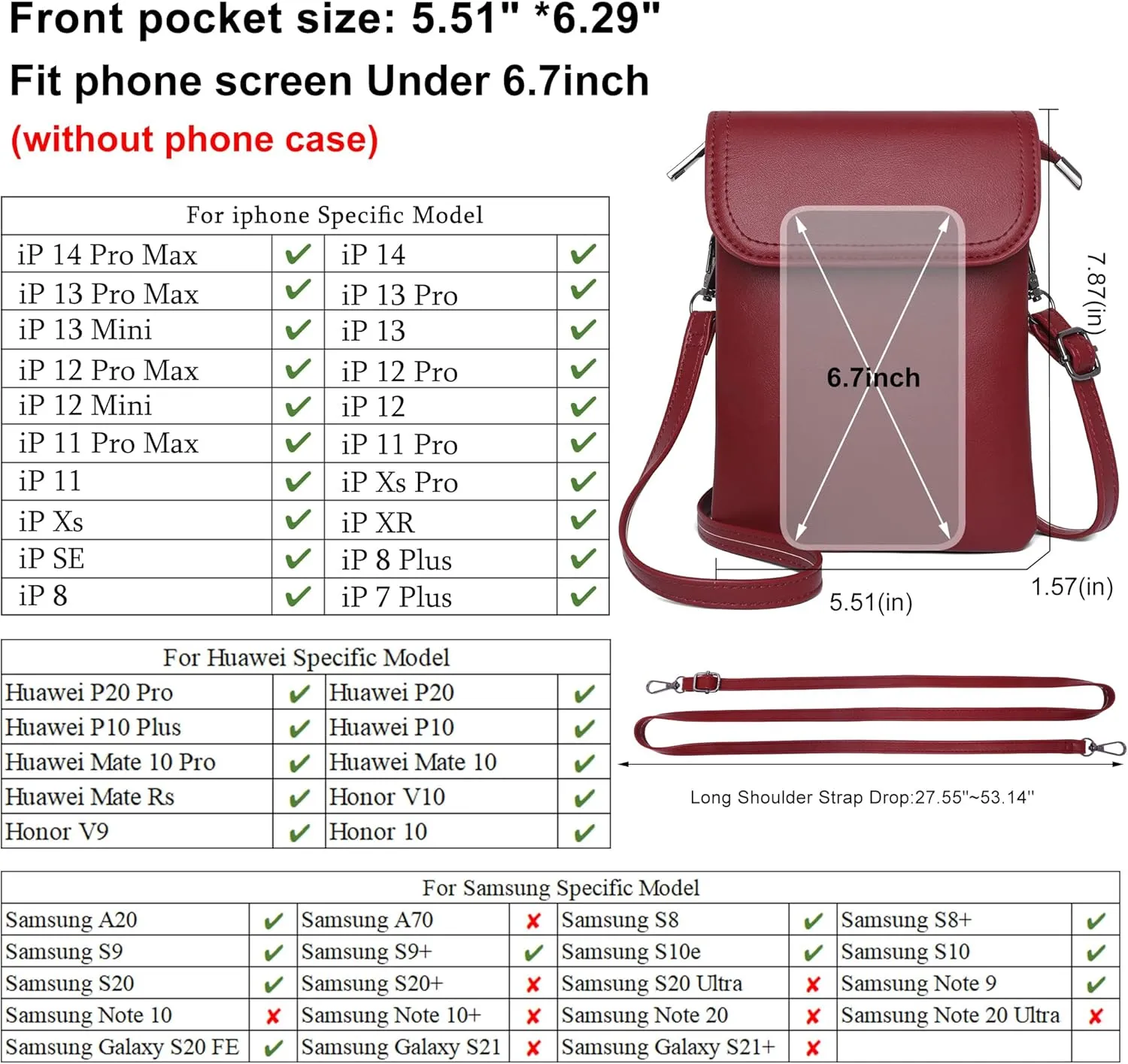KUKOO Small Crossbody Bags for Women Cell Phone Purse Wallet Bag PU Leather with Shoulder Strap
