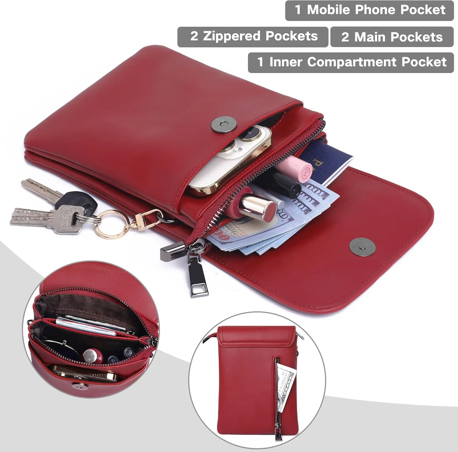 KUKOO Small Crossbody Bags for Women Cell Phone Purse Wallet Bag PU Leather with Shoulder Strap