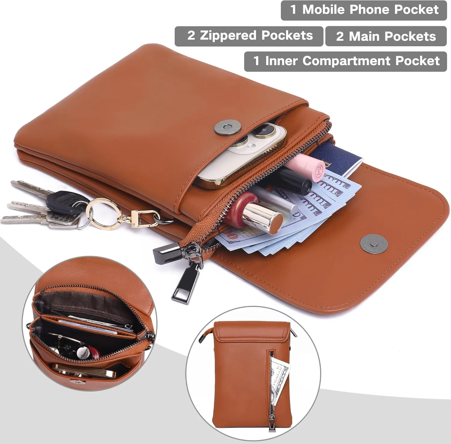 KUKOO Small Crossbody Bags for Women Cell Phone Purse Wallet Bag PU Leather with Shoulder Strap