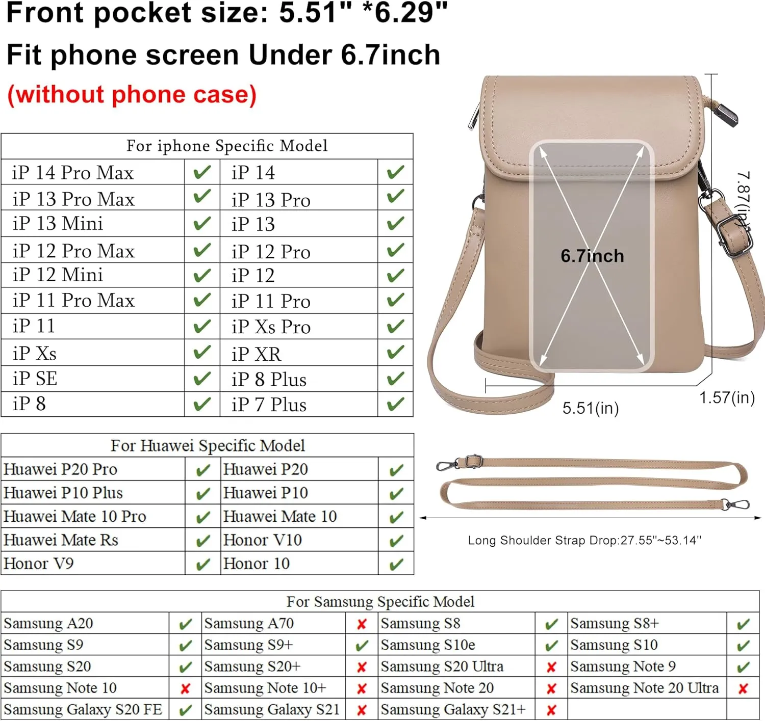 KUKOO Small Crossbody Bags for Women Cell Phone Purse Wallet Bag PU Leather with Shoulder Strap