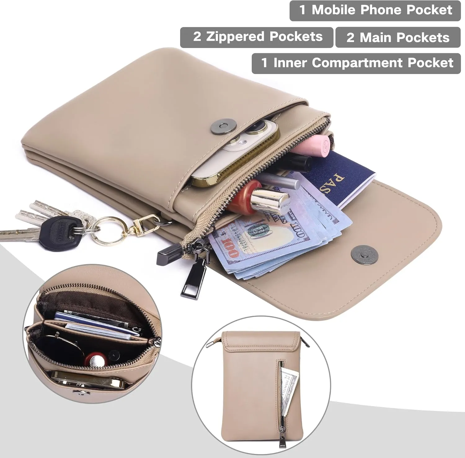 KUKOO Small Crossbody Bags for Women Cell Phone Purse Wallet Bag PU Leather with Shoulder Strap